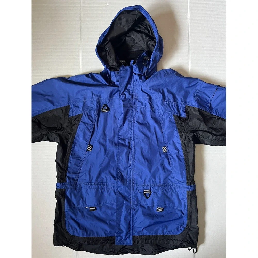 VINTAGE HODGMAN‎ - Men's VTG Dry Wear Blue Hooded Rain Jacket - Size Large